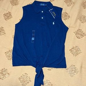 Sz M navy Ralph Lauren tie front sleeveless polo